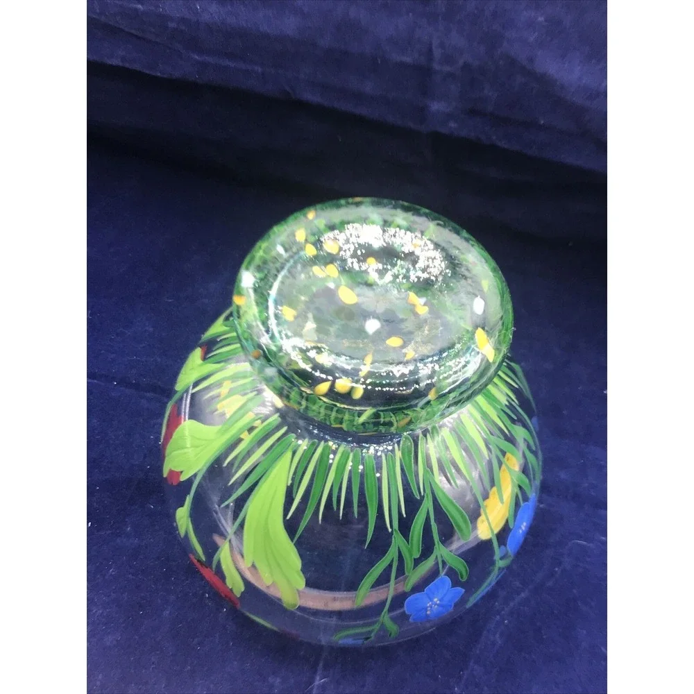 Romania Crystal Art Glass Vase Hand Painted Flowers‎ BEE & BUTTERFLY